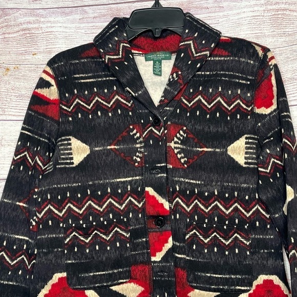 Lauren Ralph Lauren Aztec Tribal Cozy Cardigan Button Down Sweater Large - Picture 12 of 12